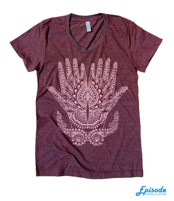 Henna Hand Print Women's Fitted Fit T-shirt small Size Maroon CLEARANCE  SALE Free Shipping, Order Over 20 US Dollar. 