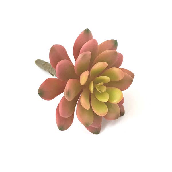 Faux Succulent, Pink Echeveria Stem with Green and Yellow Accents, 4.75" Faux Succulent Pick, DIY Spring Floral Arranging Craft Supplies