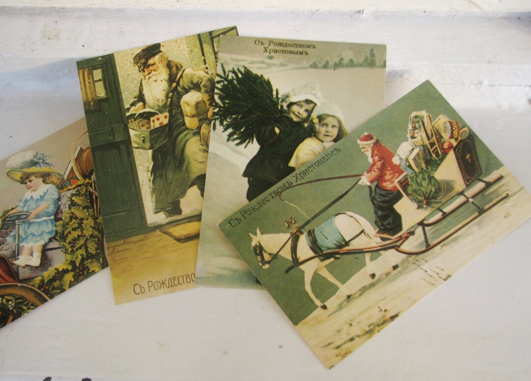 Set of 4 Vintage Reproduction Post Cards merry Christmas. Not Used ...