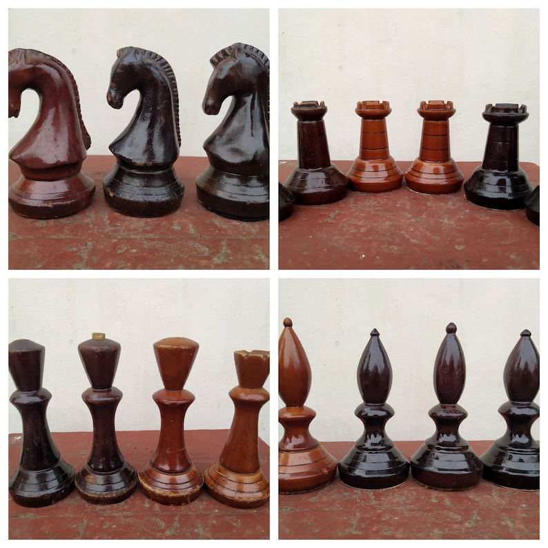 Vintage Large Wooden Chess Pieces King Queen Knight horse Etsy Canada