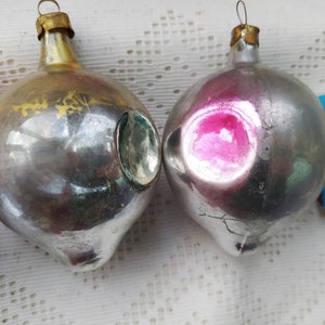 Vintage Soviet Christmas tree decoration, Silver Indent Glass Ornament, Christmas decor, Retro Tree decoration, Made in USSR. Set 4 36