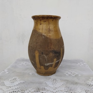Old antique ancient clay vessel vase without handle. Brown clay pot. Rustic bowl. Primitive decor. Country decor #10