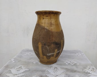 Old antique ancient clay vessel vase without handle. Brown clay pot. Rustic bowl. Primitive decor. Country decor #10