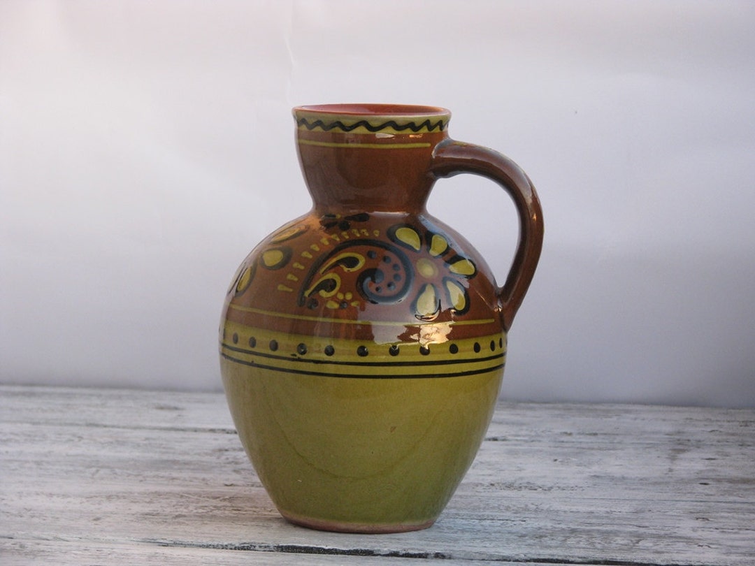 Vintage Glazed Pottery. Ceramic Stoneware Pitcher Vase Jug. - Etsy