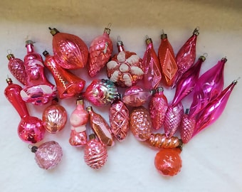 Vintage Christmas Pink 2 tree decorations, Christmas mercury Glass Ornaments - Made in USSR PINK