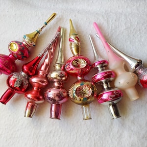 Adorno vintage de cristal para la copa del árbol de Navidad, tamaño grande, decorado a mano en cristal rosa plateado. Hecho en la URSS.