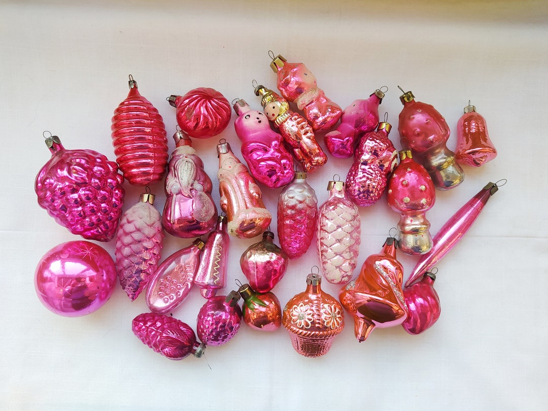 Vintage Christmas Pink Tree Decorations, Christmas Mercury Glass ...