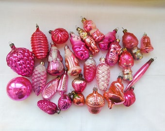 Vintage Christmas Pink tree decorations, Christmas mercury Glass Ornaments - Made in USSR PINK