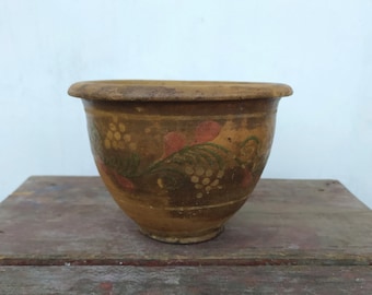 Very old antique ancient clay vessel - Brown clay pot - Rustic bowl - Primitives decor- Country decor