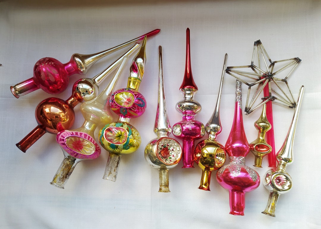 Vintage Christmas Tree Top Glass Ornament Hand Decorated Pink Etsy