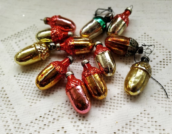 Vintage Soviet Christmas Tree Decorations. Acorn Mercury Glass