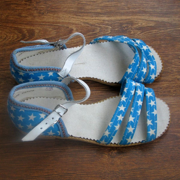 Vintage Women Cotton Unused Shoes 2.5-3M, Blue Junior Sandals for Girls. Eco-friendly shoes. Soviet vintage, Made in USSR