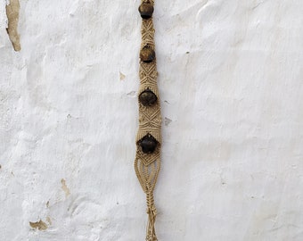 Vintage wall door hanging macrame with 4 alpine bells. Boho Cristmass Walldecor. Copper bells. Holiday, rustic, farmhouse, countryside decor
