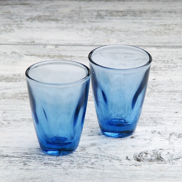 Set of 2 Vintage cobalt blue drinking glasses from 1970-s. Vintage glasswares, housewares. Antique, home decor. Soviet vintage, made in USSR