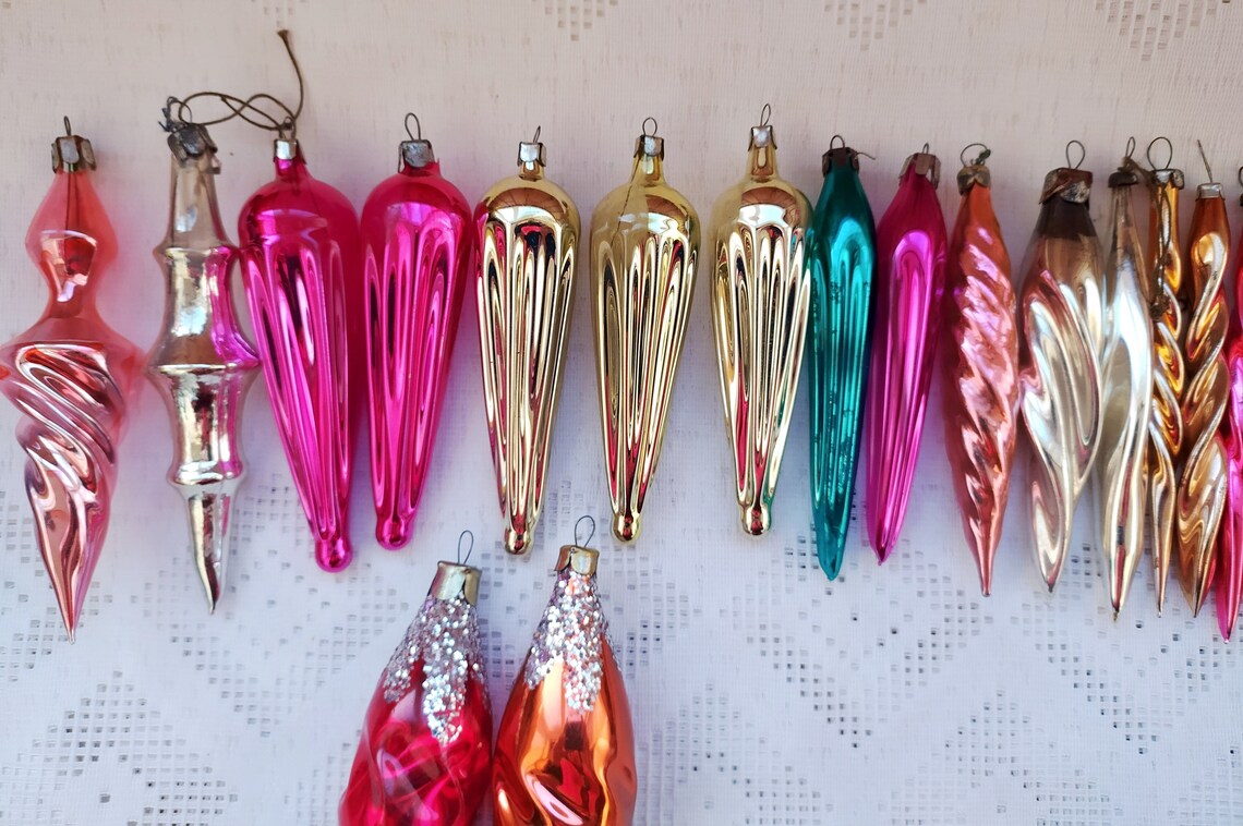 Vintage glass long teardrop or icicle ornaments Soviet Etsy