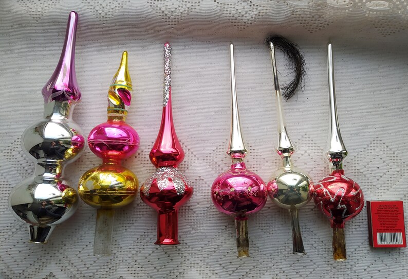 Vintage Christmas Tree Top Glass Ornament Hand Decorated Pink Etsy