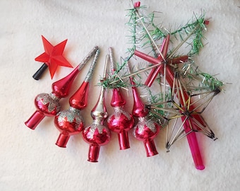 Vintage Christmas Tree Top Glass Ornament Big size, Hand Decorated Pink Silver Glass Tree Topper. Made in USSR 2