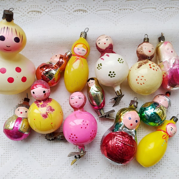 Rare Soviet Christmas tree decoration, Nest doll Girl Christmas Glass Ornament - Made in USSR