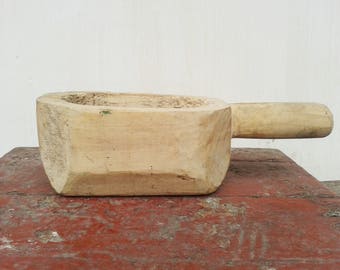 Antique Wooden Scoop, Ladle. Handmade natural wood. Country, cottage chic, rustic decor. Vintage from 20th century