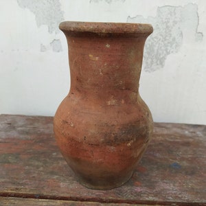 Old antique ancient clay vessel vase without handle. Brown clay pot. Rustic bowl. Primitive decor. Country decor #10