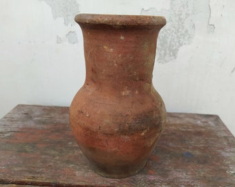 Old antique ancient clay vessel vase without handle. Brown clay pot. Rustic bowl. Primitive decor. Country decor #10