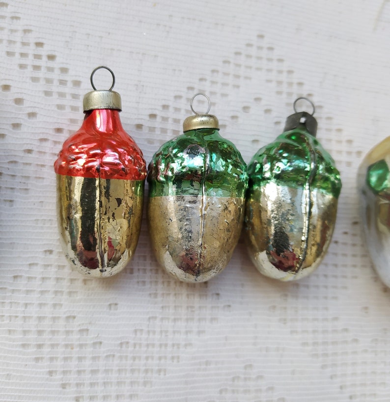 Vintage Soviet Christmas tree decorations. Acorn mercury Glass Ornament. Christmas retro decor, mini Christmas ornaments. Made in USSR 52