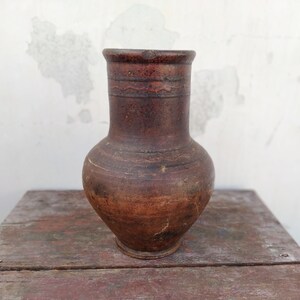 Old antique ancient clay vessel vase without handle. Brown clay pot. Rustic bowl. Primitive decor. Country decor #10