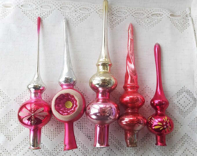 Vintage Christmas Tree Top Glass , Pink Silver Glass Tree Topper. Made