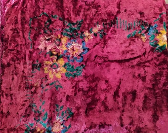 Vintage Plush Luxurious fabric (viscose on cotton base). Bright bordo red color plush. Fabric from 1970's