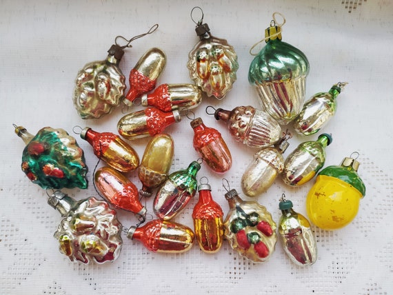 Vintage Soviet Christmas tree decorations. Acorn mercury Glass | Etsy