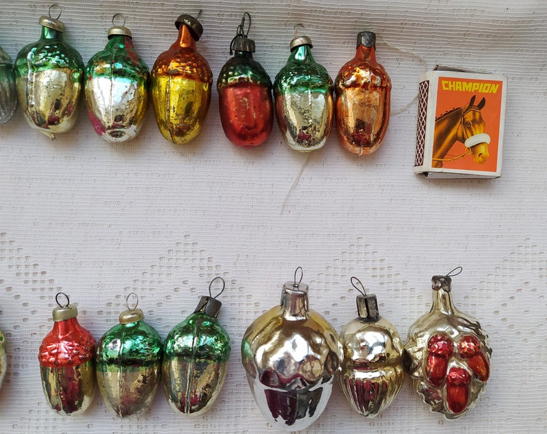 Vintage Soviet Christmas tree decorations. Acorn mercury Glass Ornament. Christmas retro decor, mini Christmas ornaments. Made in USSR image 7