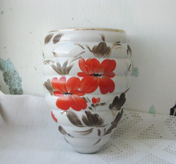 wall pocket USSR brown flower vase Vintage Ceramic Hanging Vase wall hanging planter home decor