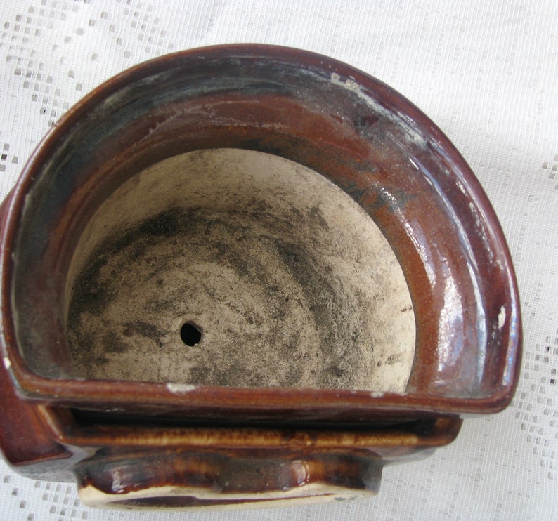 wall pocket USSR brown flower vase Vintage Ceramic Hanging Vase wall hanging planter home decor