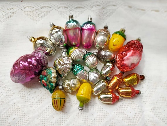 Vintage Soviet Christmas Tree Decorations. Acorn Mercury Glass