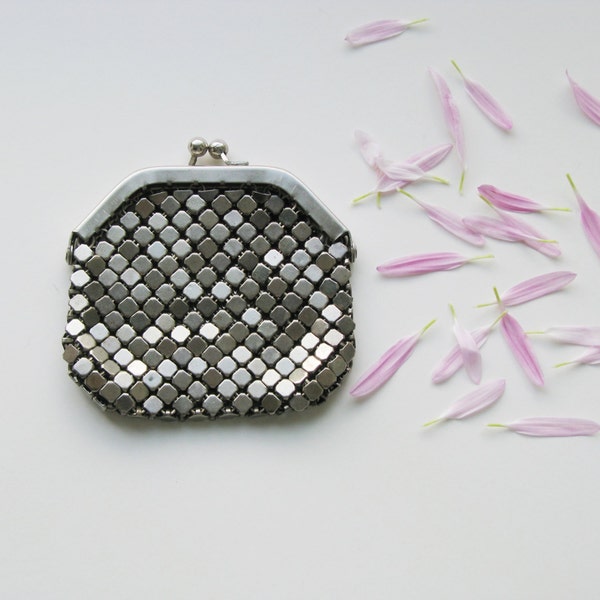 Vintage  unused silver metal mesh Coin Purse 70s Change Wallet , Billfold,  Purse - made in USSR