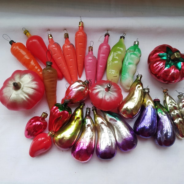 Décorations d'arbre de Noël de légumes soviétiques vintage, décoration de Noël en verre, Noël rétro. Tomate, oignon, aubergine, épi de blé 2