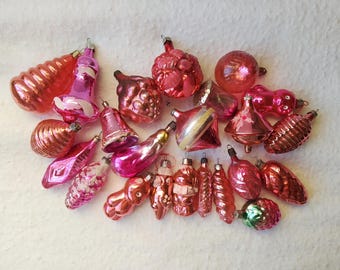 Vintage Christmas Pink 4 tree decorations, Christmas mercury Glass Ornaments - Made in USSR PINK