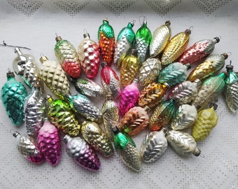 Vintage Soviet Christmas pine cones tree decoration, Mercury Glass Ornament, Christmas decor, Retro Tree decorations, Set #9