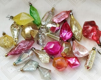 Golden Yellow Pink Green Mercury Crystal Glass Ornaments 2, Christmas tree decorations, Retro Tree decorations. Soviet vintage, made in USSR