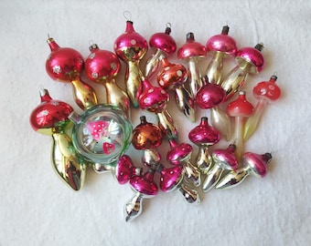 Vintage Mushroom Christmas Tree Decorations, Glass Ornaments, Goblincore. Christmas Retro Decor #5. Soviet vintage, Made in USSR