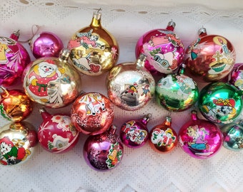 ANCIENNE BOULE DE NOEL PERE NOËL VERRE Eglomisé Mercurisé Ex URSS Vitrine D Imgx1200 3773