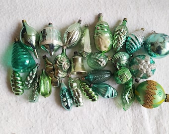 Soviet Christmas tree decorations  Green Christmas Glass Ornaments - Made in USSR