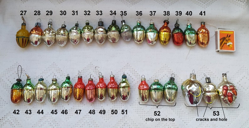 Vintage Soviet Christmas tree decorations. Acorn mercury Glass Ornament. Christmas retro decor, mini Christmas ornaments. Made in USSR image 3
