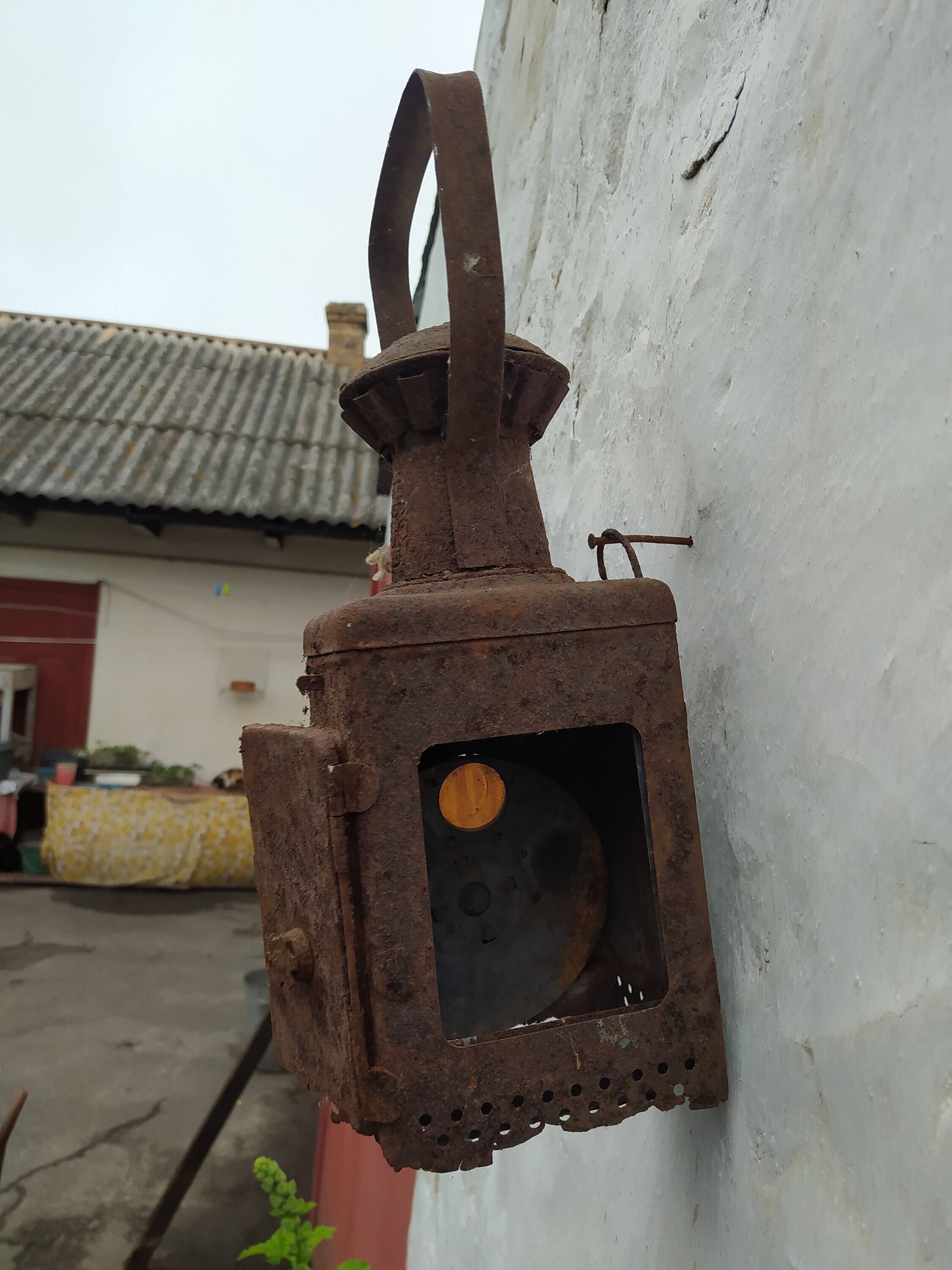 Vintage railway oil lamp. Old railroad lantern light. Rusty Etsy