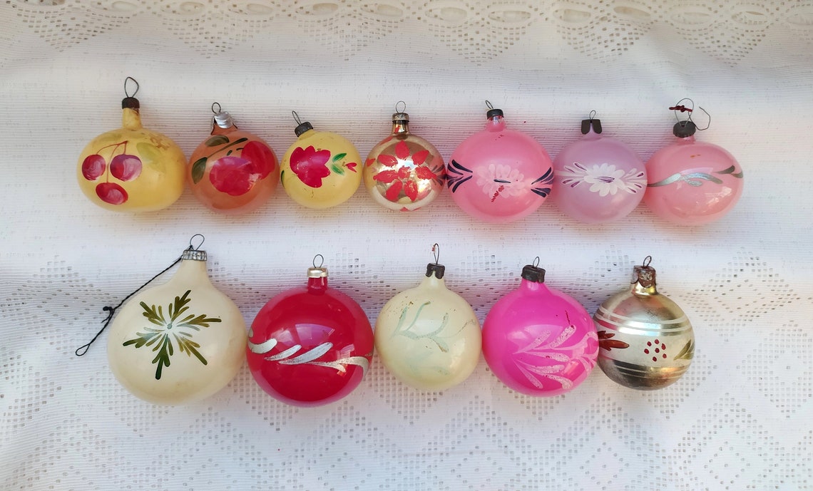 Vintage Hand Painted Ball Christmas Tree Decorations. Glass Etsy