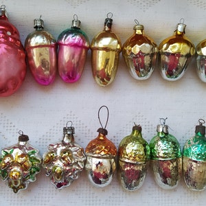 Vintage Soviet Christmas tree decorations. Acorn mercury Glass Ornament. Christmas retro decor, mini Christmas ornaments. Made in USSR image 5