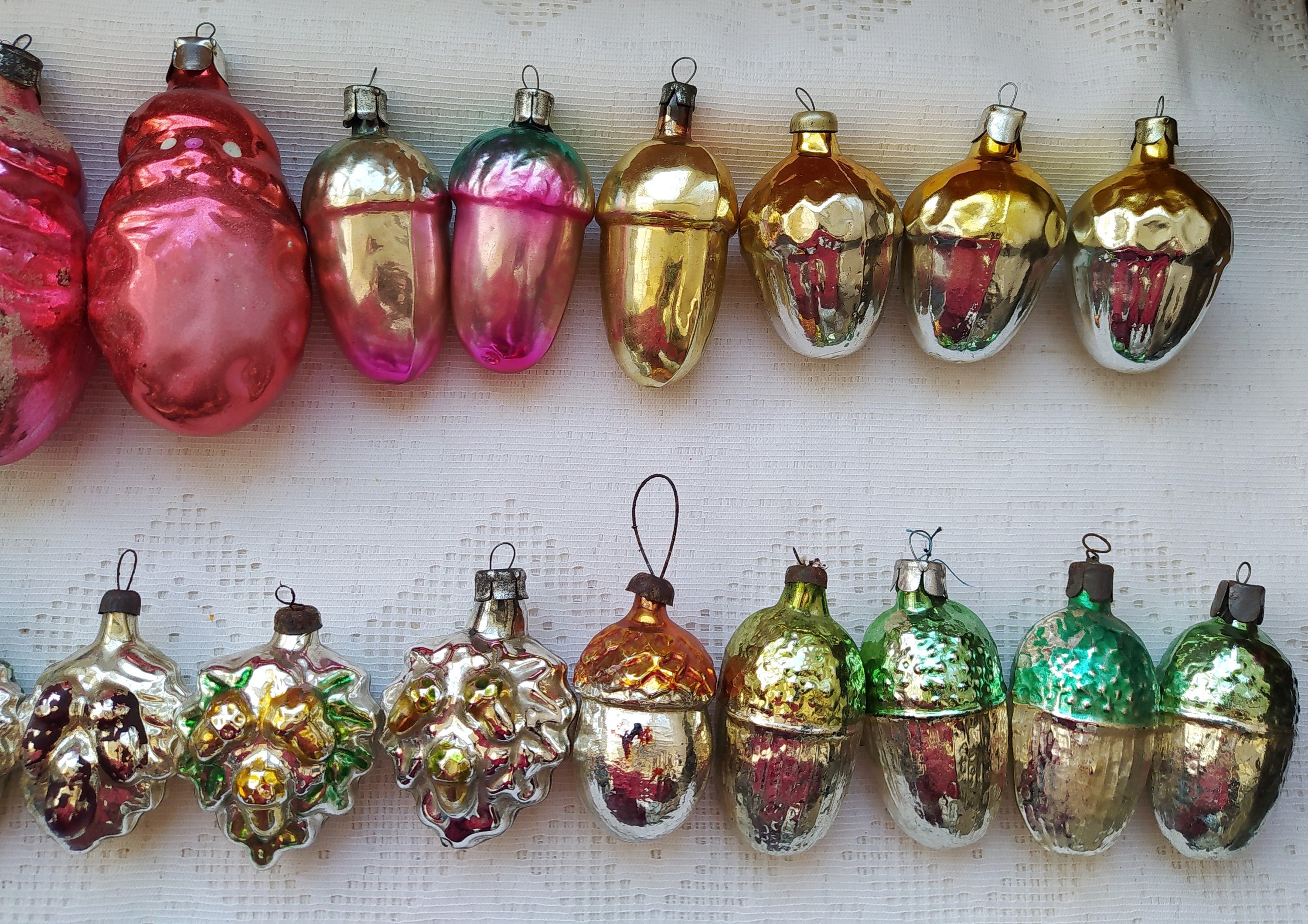 Vintage Soviet Christmas Tree Decorations. Acorn Mercury Glass