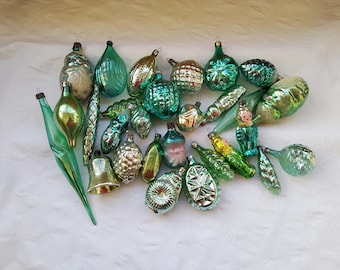 Soviet Christmas tree decorations  Green Christmas Glass Ornaments - Made in USSR