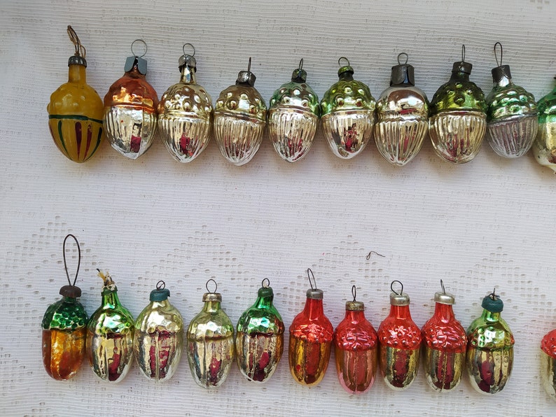 Vintage Soviet Christmas tree decorations. Acorn mercury Glass Ornament. Christmas retro decor, mini Christmas ornaments. Made in USSR image 6