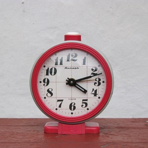 Vintage Alarm Mechanical Clock - Grey and Red - Made in USSR